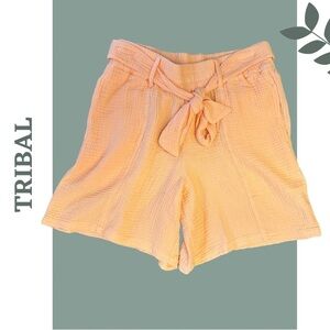 Tribal Jeans Cotton Waffle Shorts Elastic Waist with Belt Front Pockets Sorbet